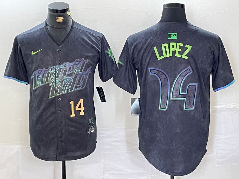 Men Tampa Bay Rays #14 Lopez Black City Edition Nike 2024 MLB Jersey style 2